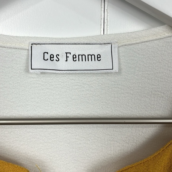 Ces Femme Womens Babydoll Top White Gold Flutter Sleeves Peplum Hem Square Neck - Picture 2 of 11